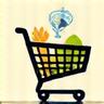 Icon representing product recommendations with a shopping cart and healthy food